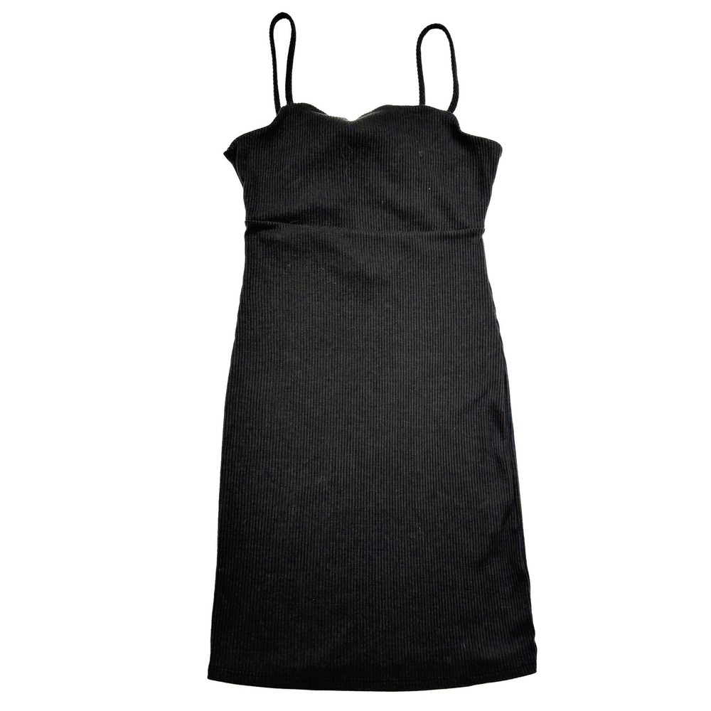 Forever 21 Bodycon Mini Dress Womens Small Black Ribbed Knit Tie Back Cutout S
